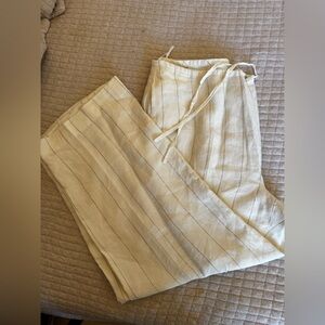Faconnable Cream-Striped Drawstring Linen Pants